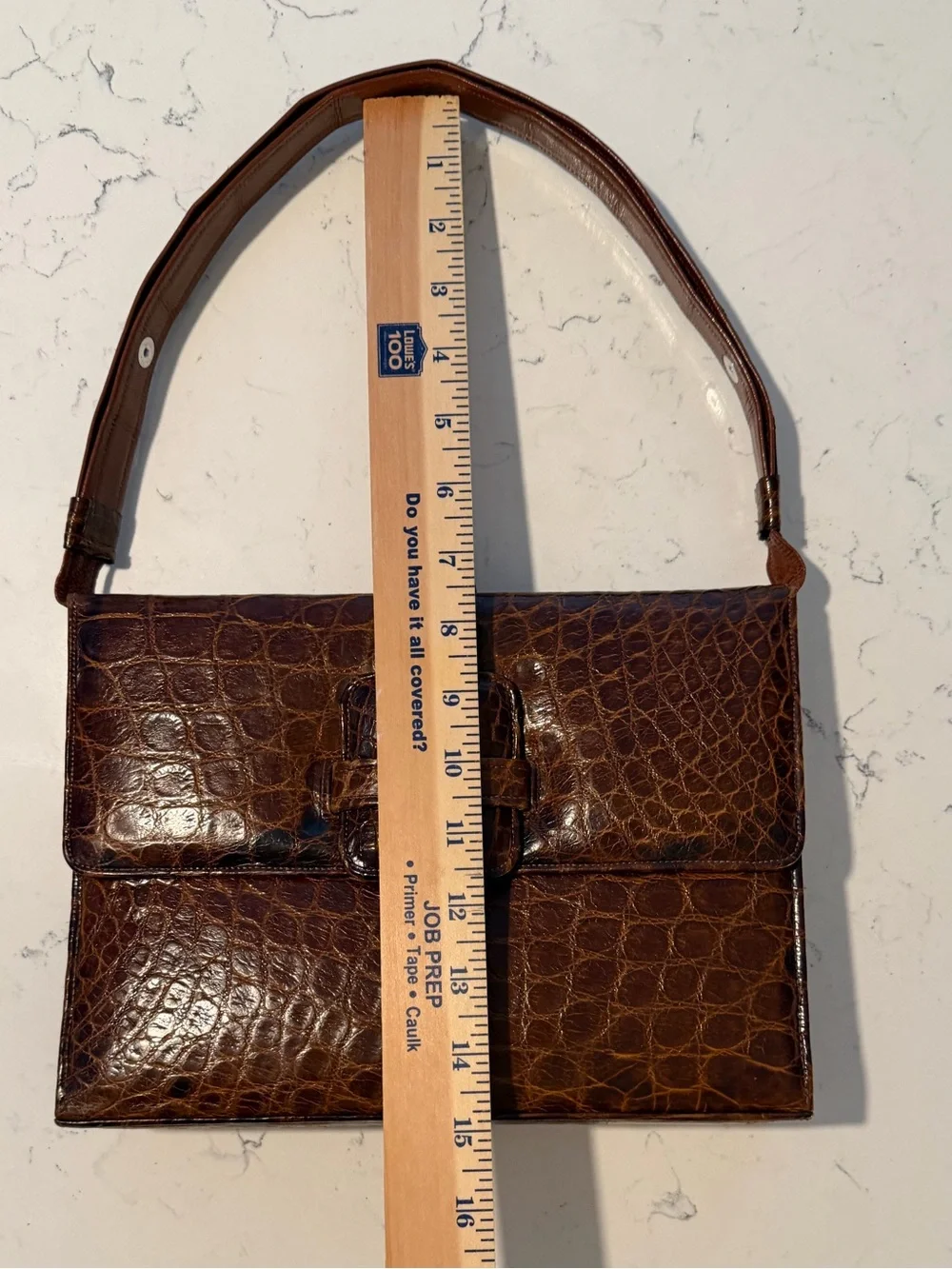 Vintage Croc-Embossed Brown Shoulder Bag